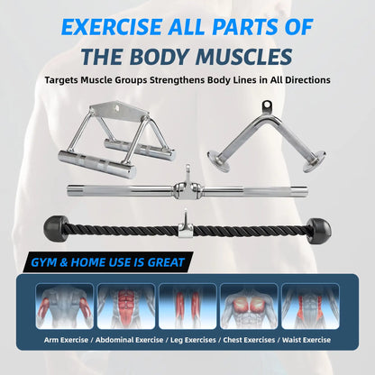 Tricep Press Down & LAT Pulldown Attachments ，Cable Machine Accessories，with V Handle, Rotating Bar, Tricep Rope, V-Shaped Bar，f
