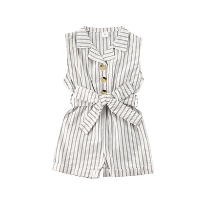 Baby Girls Clothes Sleeveless Turn-down Collar One-Pieces Romper Solid Color Girls Jumpsuit Dress for Girls