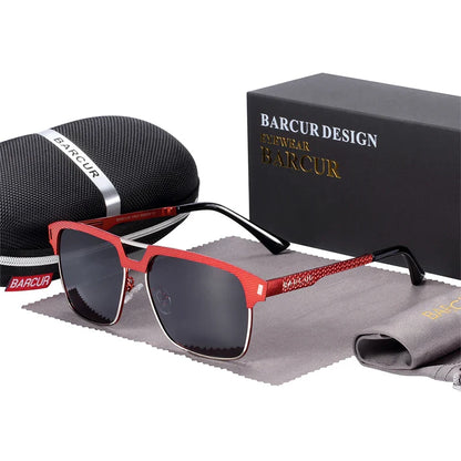 BARCUR Polarized Men’s Sunglasses – Fashionable Square Stainless Steel Frame UV400 Protection Anti-Reflective Outdoor Sports & Driving Eyewear – Original Design Casual Style with Premium Polycarbonate Lenses
