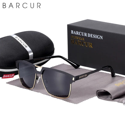 BARCUR Polarized Men’s Sunglasses – Fashionable Square Stainless Steel Frame UV400 Protection Anti-Reflective Outdoor Sports & Driving Eyewear – Original Design Casual Style with Premium Polycarbonate Lenses