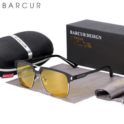 BARCUR Polarized Men’s Sunglasses – Fashionable Square Stainless Steel Frame UV400 Protection Anti-Reflective Outdoor Sports & Driving Eyewear – Original Design Casual Style with Premium Polycarbonate Lenses