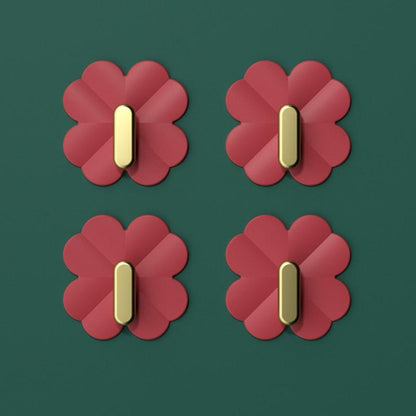 A Box of 4 Four-leaf Clover Hooks Punch-free Strong Sticky Bathroom Hook Light Luxury Household Wall Nail-free Key Storage Hook Cute Plastic Hooks Self-Adhesive Suitable Wall Bracket Self-Adhesive Hook Strong Adhesive Hanging on the Wall