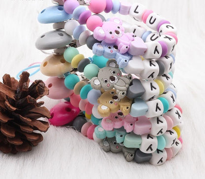 Modern Handmade Personalized Name Baby Pacifier Clips Silicone Pacifier Chain Wood Pacifier Holders For Pacifier For Baby Kids