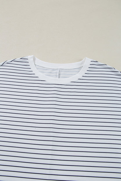 White Striped Round Neck Short Sleeve Mini Dress Casual & Playful Everyday Look Dress