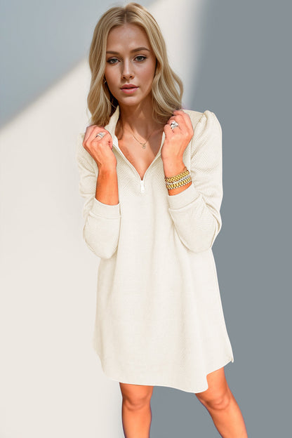 Double Take Textured Zip Long Sleeve Dress Classic Zip-Up Dress for Women Comfortable Outdoor Dress