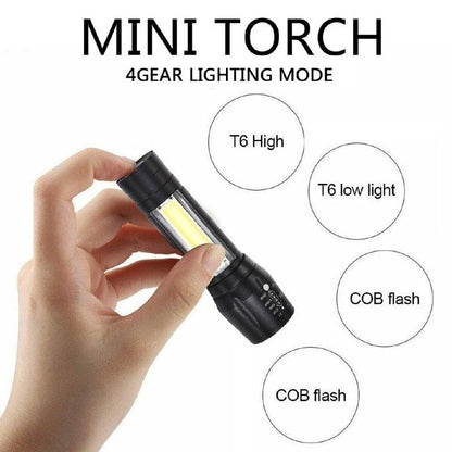 Adjustable Rechargeable LED USB Portable Focus Light Zoomable LED Tactical Flashlight High Lumens Zoomable Waterproof Flashlight Mini Torch For Camping Hiking