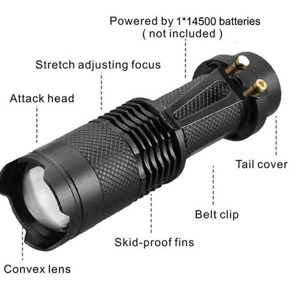Adjustable Rechargeable Water Resistant Super Bright Mini Handheld Flashlights LED Zoomable Flashlight For Camping Fishing  Bicycle Light Kids Indoor Outdoor Hiking
