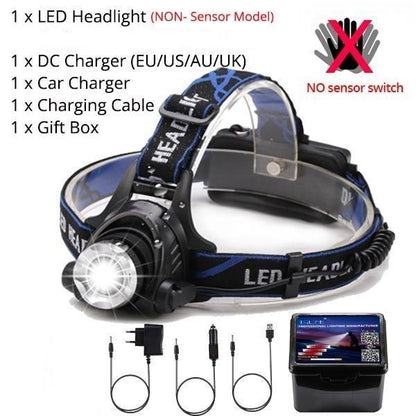 Adjustable USB Rechargeable IR Sensor Super Bright Headlight Battery For Long Working Time LED Headlamp Fishing  Waterproof Head Light Lamp Perfect For Running  Camping
