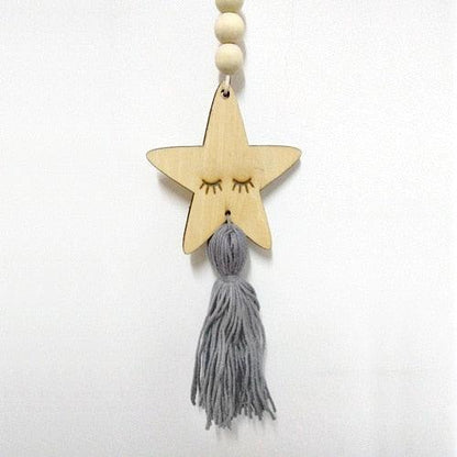 Adorable Sleepy Eye Eyelash Kids Room Decoration Crafts Wood  Wall Hanging Stars Decorative Beads Tassel Photography Props Gift For Kids Bedroom Decor Makeup Sticker For Girls Room Wall Art