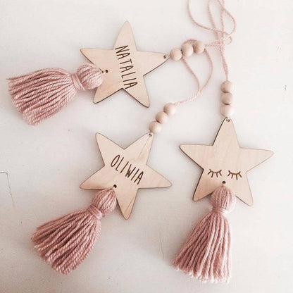Adorable Sleepy Eye Eyelash Kids Room Decoration Crafts Wood  Wall Hanging Stars Decorative Beads Tassel Photography Props Gift For Kids Bedroom Decor Makeup Sticker For Girls Room Wall Art