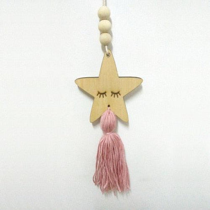 Adorable Sleepy Eye Eyelash Kids Room Decoration Crafts Wood  Wall Hanging Stars Decorative Beads Tassel Photography Props Gift For Kids Bedroom Decor Makeup Sticker For Girls Room Wall Art