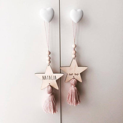 Adorable Sleepy Eye Eyelash Kids Room Decoration Crafts Wood  Wall Hanging Stars Decorative Beads Tassel Photography Props Gift For Kids Bedroom Decor Makeup Sticker For Girls Room Wall Art
