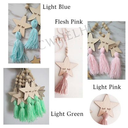 Adorable Sleepy Eye Eyelash Kids Room Decoration Crafts Wood  Wall Hanging Stars Decorative Beads Tassel Photography Props Gift For Kids Bedroom Decor Makeup Sticker For Girls Room Wall Art