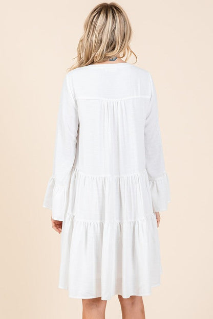 Tiered Notched Flare Sleeve Dress – Playful and Stylish Dress with Flare Sleeves and Notched Neckline