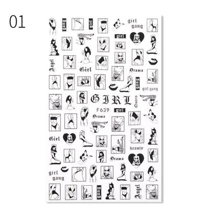 Alphabet Love Shaped  Pattern 3D Nail Stickers Slider Valentine Day Decals Foil For Love Nail Art Decoration Pop Art Nail Stickers Sexy Girl Designs Comics Water Transfer Decals Manicure Lips Nail Art Decorations Slider Nail Art Stickers