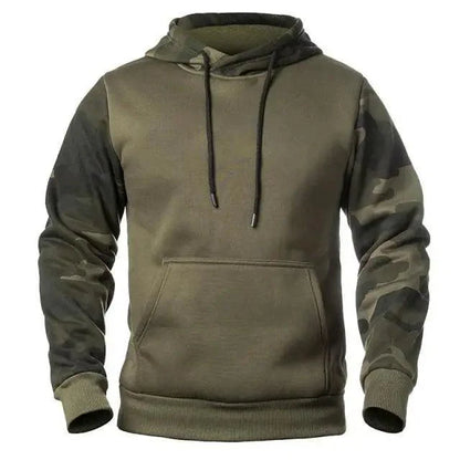 Army Green Men Military Hoodies Autumn Winter Hooded Sweatshirts Men's Pullover Hoodie Blend Fleece Long Sleeve Contrast Color Military Sweatshirt with Pocket