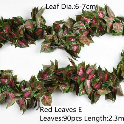Artificial Decoration Vivid Vine Rattan Leaf Grass Grape Leaves Hanging For Wedding Home Kitchen Garden Party Decor Garland Fake Greenery Vine Leaves Hanging Green Foliage for Home Wedding Garden Wall Decoration