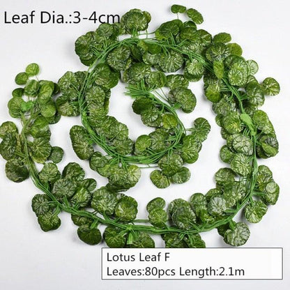 Artificial Decoration Vivid Vine Rattan Leaf Grass Grape Leaves Hanging For Wedding Home Kitchen Garden Party Decor Garland Fake Greenery Vine Leaves Hanging Green Foliage for Home Wedding Garden Wall Decoration