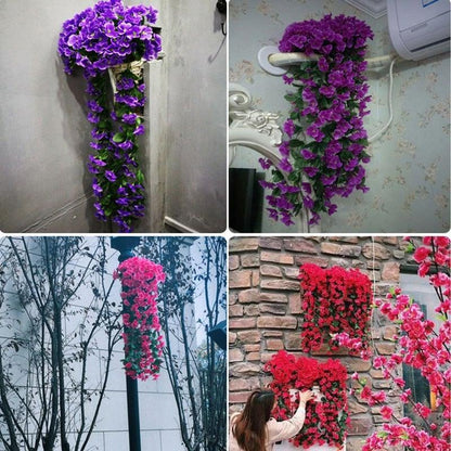 Artificial Flower Wisteria Basket Wall Hanging Flower Party Decoration Simulation For Valentine's Day Wedding Birthdays Hanging Basket Lifelike Garland for Home Wedding Garden/Yard String Floral Decoration