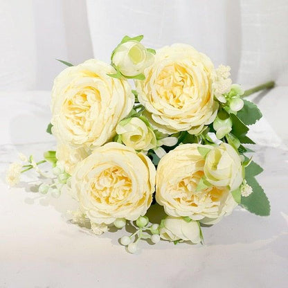 Artificial Rose Flowers Bouquet Pink And White Silk Peony Rose For Home Bridal Wedding Party Festival Decor