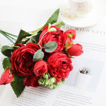 Artificial Roses Flowers Bundle Of Beautiful Silk Peony Bouquet For Home Wedding Party Scrapbook Decoration Accessories         Artificial Rose Flowers Bouquet Silk Flowers Rose for Home Bridal Wedding Party Festival Decor
