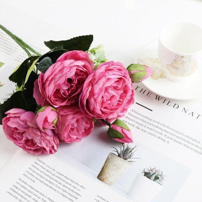 Artificial Roses Flowers Bundle Of Beautiful Silk Peony Bouquet For Home Wedding Party Scrapbook Decoration Accessories         Artificial Rose Flowers Bouquet Silk Flowers Rose for Home Bridal Wedding Party Festival Decor