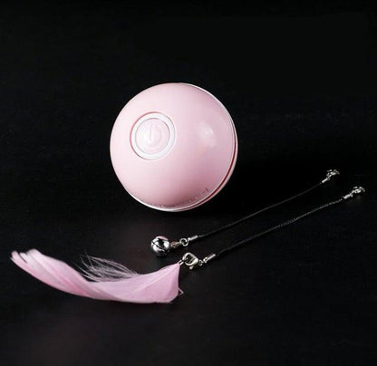 Automatic Smart Cat Toys Ball Interactive Catnip USB Rechargeable Self Rotating Colorful Led Feather Bells Toys for Cats Kitten Build-in Spinning Led Light Stimulate Hunting Instinct