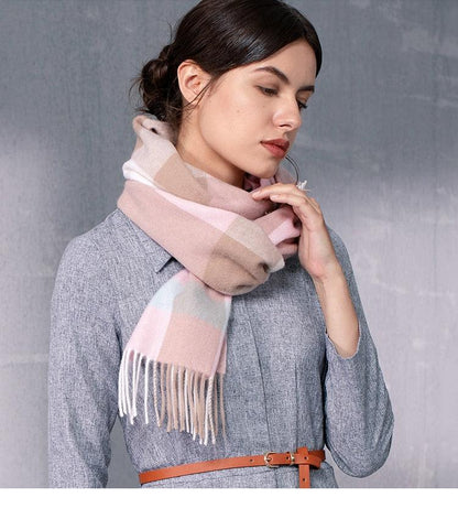 Autumn Winter Super Soft Hijab Classic Cashmere Tartan Lightweight Pure Wool Plaid Scarf Women's Shawls Elegant Thickened To Keep Warm For Women