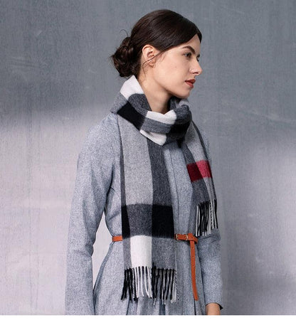Autumn Winter Super Soft Hijab Classic Cashmere Tartan Lightweight Pure Wool Plaid Scarf Women's Shawls Elegant Thickened To Keep Warm For Women