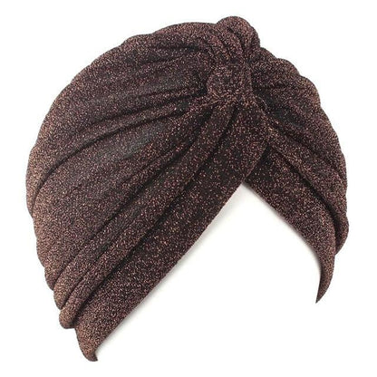 Autumn Winter Warm Headwear Soft Shine Silver Gold Lightweight Knot Twist Turban Headbands Cap Casual Streetwear Hats For Women