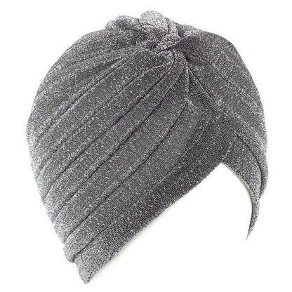 Autumn Winter Warm Headwear Soft Shine Silver Gold Lightweight Knot Twist Turban Headbands Cap Casual Streetwear Hats For Women