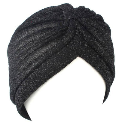 Autumn Winter Warm Headwear Soft Shine Silver Gold Lightweight Knot Twist Turban Headbands Cap Casual Streetwear Hats For Women