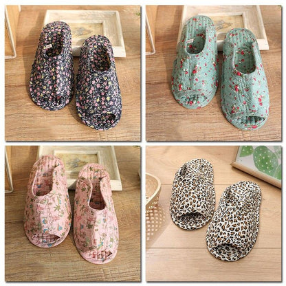 Autumn Winter Women Indoor Slippers Vintage Floral Home Bedroom Slippers Soft Cotton Toe Sole Slippers Women Summer Plaid Slip On House Shoes Non Slip Bedroom Slippers