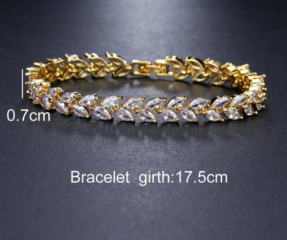 Luxury Diamond Shiny Fashion Charm AAA Cubic White Zircon Four Colors Leaf Jewelry Bracelets For Woman Elegance Wedding Party Gift
