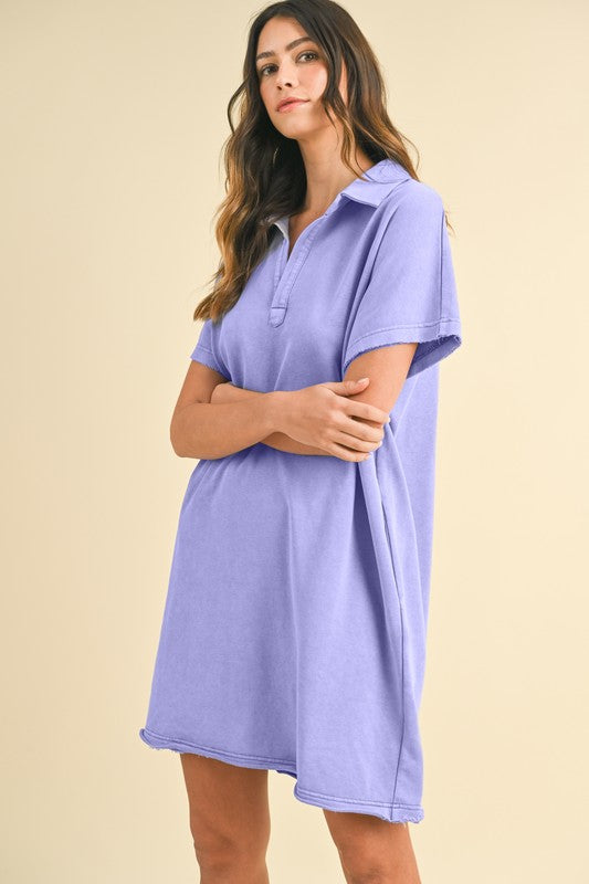 Blue Purple Classic Short Sleeve Casual Dress Simple Colored Dress For Women