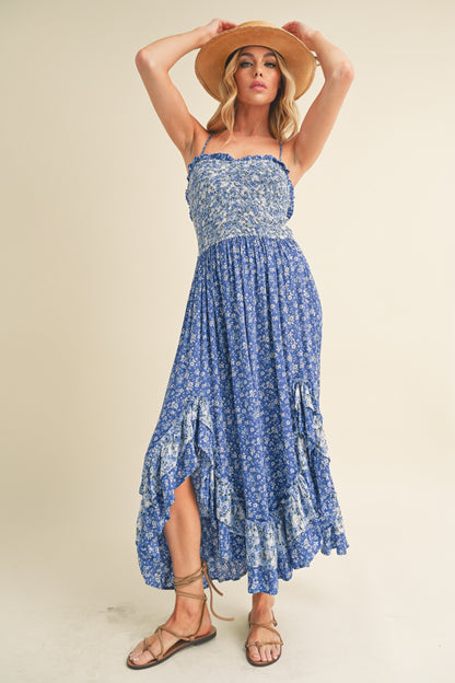 Ditsy Floral Ruffled Hem Maxi Women Cami Dress –Feminine Floral Print, Elegant Maxi Length, Flowy & Comfortable Design for Casual & Special Occasions