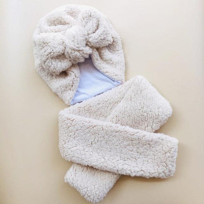 Baby Cotton Hat  Autumn Winter Children Scarf Hat Sets  Bowknot Ear Baby Girl Boy Warm Beanies Cap Neck Warmer Scarf Fleece Balaclava Hood Ski Mask Cold Weather Face Mask Neck Warmer Winter Nose Warmer