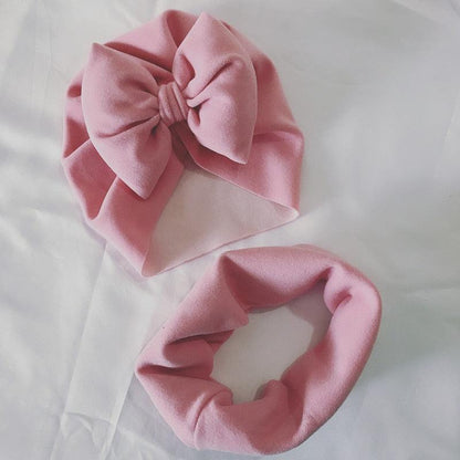 Baby Cotton Hat  Autumn Winter Children Scarf Hat Sets  Bowknot Ear Baby Girl Boy Warm Beanies Cap Neck Warmer Scarf Fleece Balaclava Hood Ski Mask Cold Weather Face Mask Neck Warmer Winter Nose Warmer