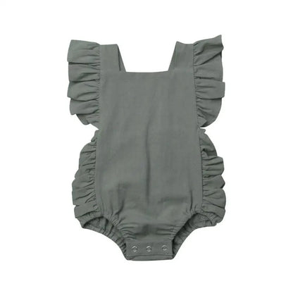 Baby Girl Ruffled Solid Color Sleeveless Backless Romper Jumpsuit Comfy Outfit Excellent Gift For Your Baby Girl
