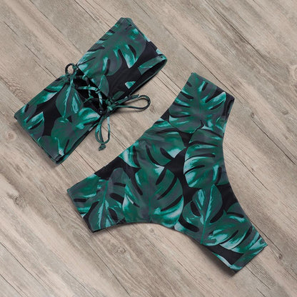 Bandage Bikini Swimwear Women Swimsuit High Waist Bikini Set Bathing Suit Push Up Women's Spaghetti Strap Bandeau Lace Up High Waist 2PCS Bikini Set