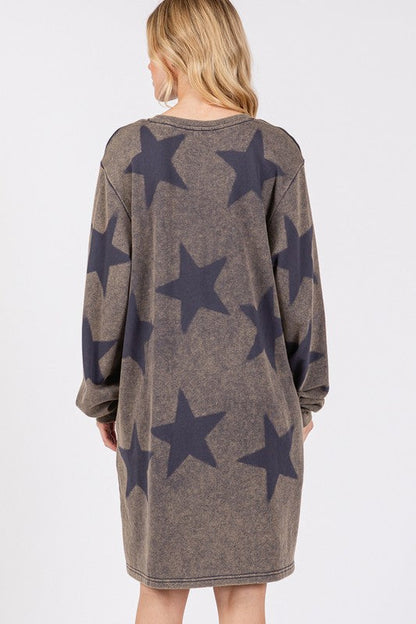 Modern Star Print Round Neck Dress Casual And Trendy Women’s Comfortable Soft Dress