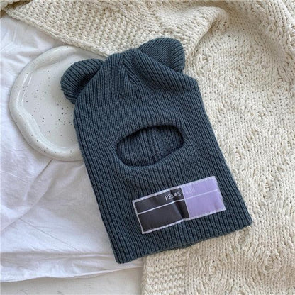 Bear Ears Balaclava Ladies 1 Hole Ski Mask Handmade Crochet Full Face Wooly Hat Cute Girl Winter Streetwear Warm Beanie Knitted Ski Full Face Covering Adult Winter Balaclava for Outdoor Sports Weather Balaclava Ski Mask for Men Windproof Thermal Beanie