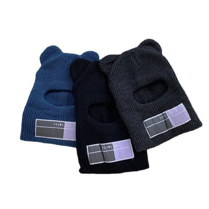 Bear Ears Balaclava Ladies 1 Hole Ski Mask Handmade Crochet Full Face Wooly Hat Cute Girl Winter Streetwear Warm Beanie Knitted Ski Full Face Covering Adult Winter Balaclava for Outdoor Sports Weather Balaclava Ski Mask for Men Windproof Thermal Beanie