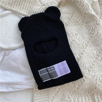 Bear Ears Balaclava Ladies 1 Hole Ski Mask Handmade Crochet Full Face Wooly Hat Cute Girl Winter Streetwear Warm Beanie Knitted Ski Full Face Covering Adult Winter Balaclava for Outdoor Sports Weather Balaclava Ski Mask for Men Windproof Thermal Beanie