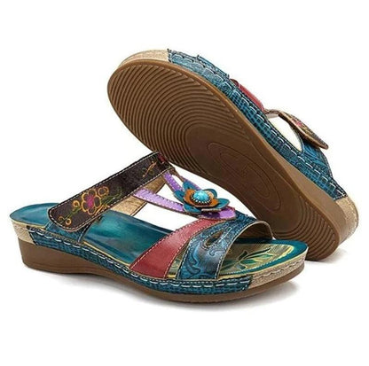 Beautiful Women Sandals Ethnic Flower Summer Shoes Casual Beach Shoes Flip Flop Platform Sandals Slip On Mules Slide Shoes Wide With Platform Sandals With Flower Casual Loafers Shoes