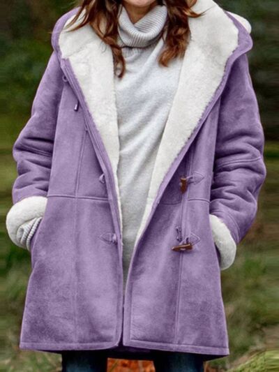 Full Size Pocketed Long Sleeve Hooded Toggle Jacket – Stylish & Functional Outerwear for Women
