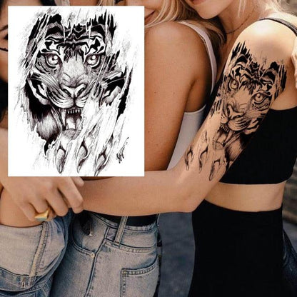 Big Black Tiger Tattoos Waterproof Leopard Tatoos Large Monster Body Arm Legs Tattoo Cool Tiger Face Temporary Tattoos For Women Men