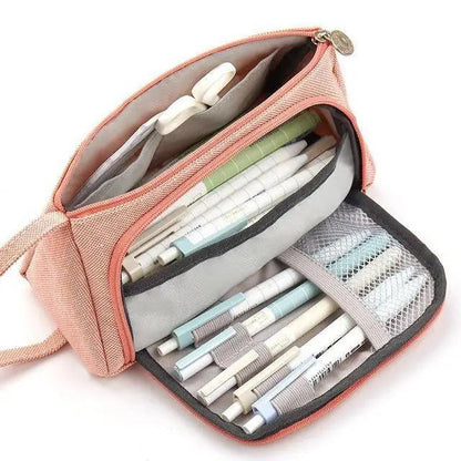 Big Storage Large Capacity Pencil Case Kids Pencil Bag For Students Vintage Grid Print Fabric Stationary Bag School Supply