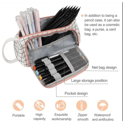Big Storage Large Capacity Pencil Case Kids Pencil Bag For Students Vintage Grid Print Fabric Stationary Bag School Supply