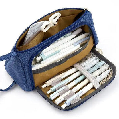 Big Storage Large Capacity Pencil Case Kids Pencil Bag For Students Vintage Grid Print Fabric Stationary Bag School Supply